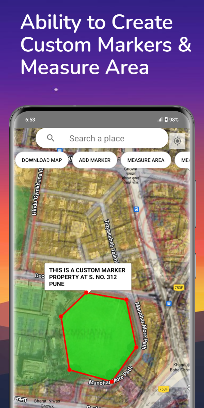 Custom Markers and Area Measurement